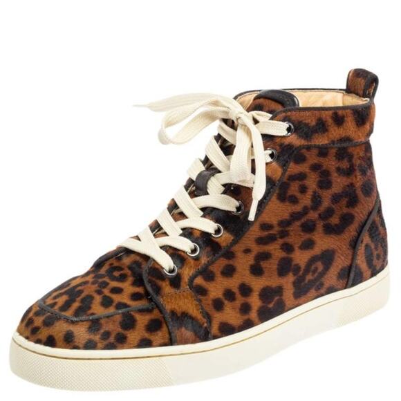 CHRISTIAN LOUBOUTIN Rantus Orlato Calf Hair Leopard Hi Top Sneaker Sz 43.5 $1485